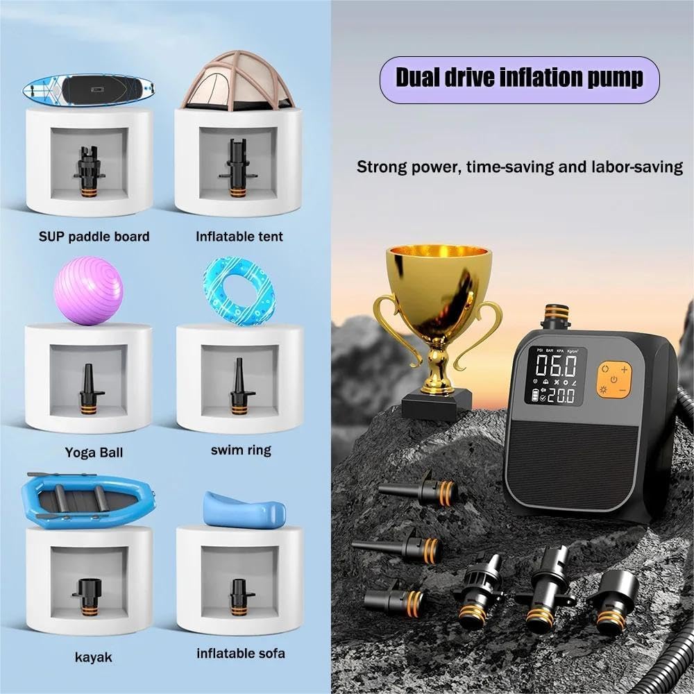 Elektrische Luftpumpe, 8000mAh Wiederaufladbare SUP Pumpe, Akku Luftpumpe, Inflate Elektrische Pump mit 6 Luftdüse, 20PSI Sup Pumpe akku für Aufblasbare Matratze,Boot,Luftmatratze Pool,Schwimmring