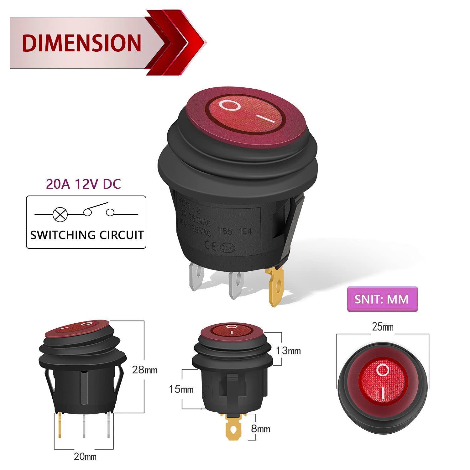 Snapklik.com : 5 Pack SPST 3 Pin ON/Off Waterproof Round Rocker Toggle ...