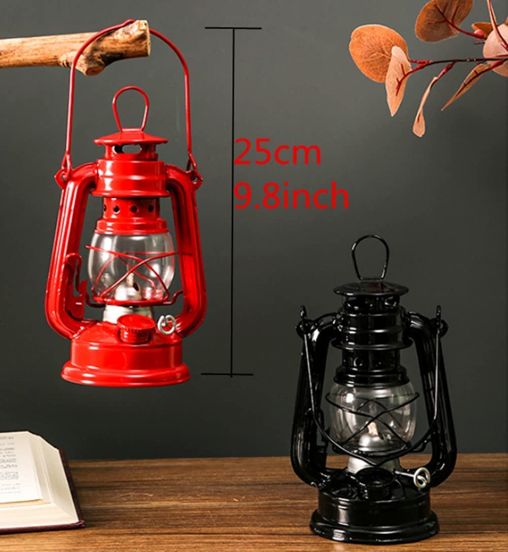 Lampada A Cherosene In Vetro E Metallo Antica – Grande Lampada A Olio Rossa Con 2 Stoppini Per Interni Ed Esterni