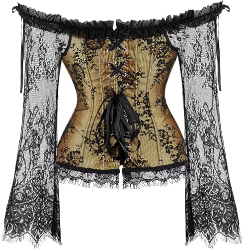 Image of Women's Lace up Gothic Jacquard Shoulder Straps Tank Overbust Shaper Corset Bustiers Top