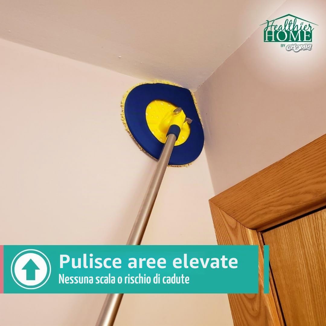 CHOMP - Pulitore da parete con manico lungo, pareti pulite in 5 minuti, estensibile, per parete, soffitto, polvere, lavaggio a umido e panno in microfibra lavabile