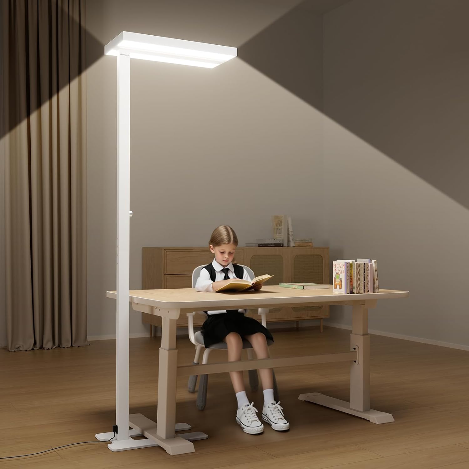 Honeywell 10400LM LED Floor Lamp, 02E Pro Sunturalux Eye-Caring Reading Standing Light, 100W Modern Natural Daylight 4000K Dimmable 77" Tall Floor Lamps for Living Room Kids Study Home Office 100 Watts - Image 1 of 8