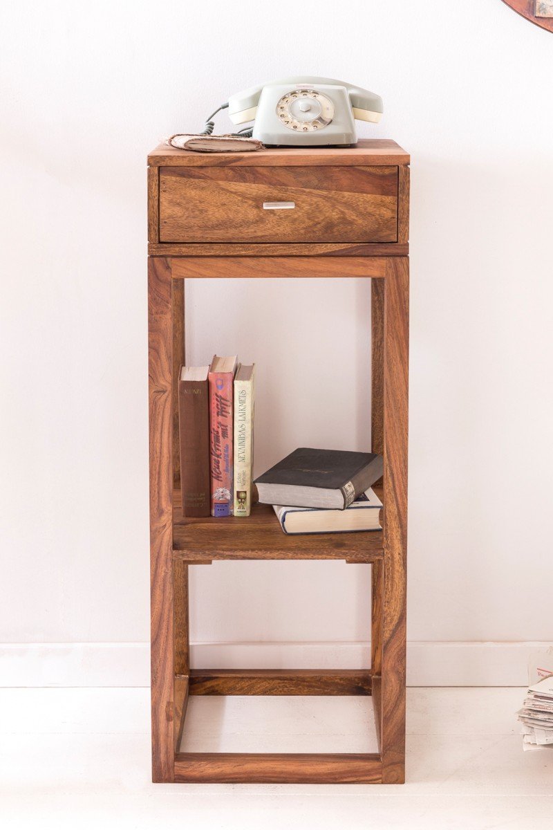 FineBuy Möbel zum Wohlfühlen Massiver Beistelltisch Sheesham PATAN Holz Massiv 90 x 35 x 35 cm, Telefontisch mit Schublade für Flur Anrichte, Moderne Konsole mit Ablage Braun