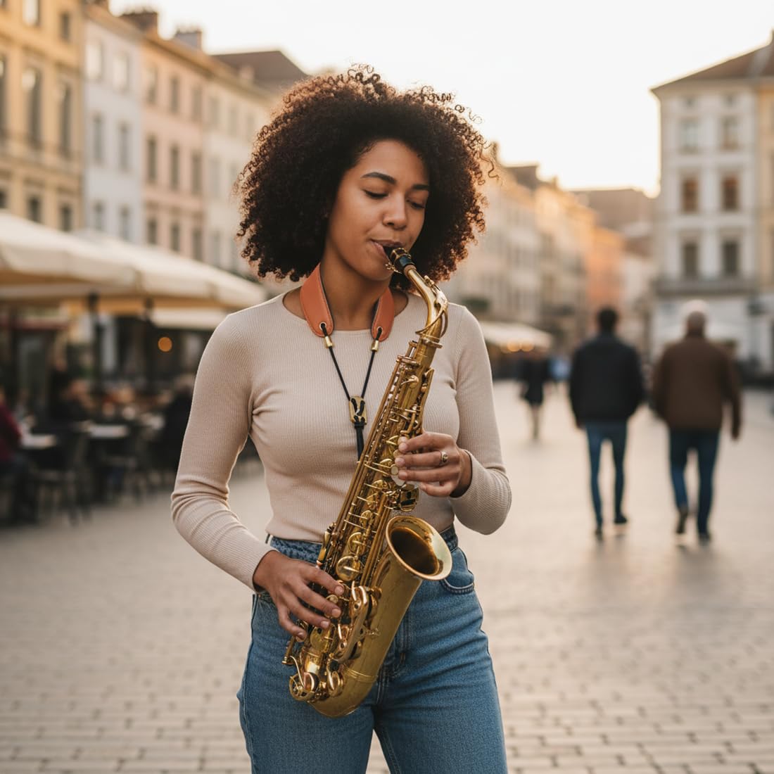 Tracolla per Sax, Cinturino Collo Ergonomico e Regolabile, Gancio in Metallo ad Alta Resistenza, Super Fibra Leggera e Confortevole, per Strumenti Musicali (Marrone)