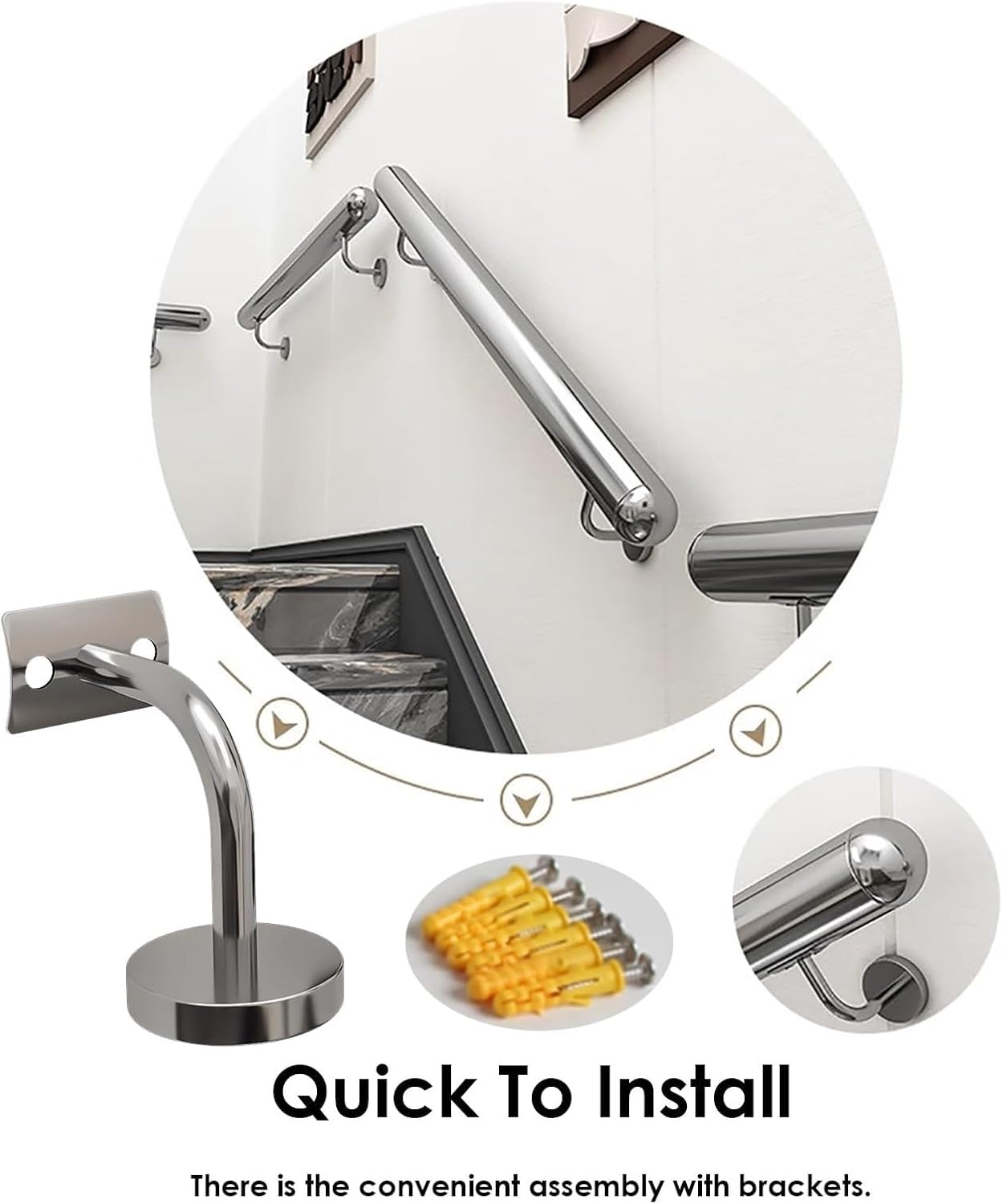 Pasamanos Escalera Redondo Hogar/Hotel/Oficina/Guardería Varilla de soporte auxiliar para discapacitados, Barandilla de tubería de acero inoxidable, Soporte de seguridad 200kg(Gold,100cm(3.2ft))