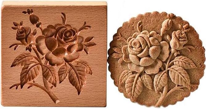 Wooden Cookie Molds,Animal Press Type Cookie Cutter With 3D Bird Flower Pumpkin Heart Design,Wood Biscuit Molds Stamps for Baking Halloween Thanksgiving Christmas