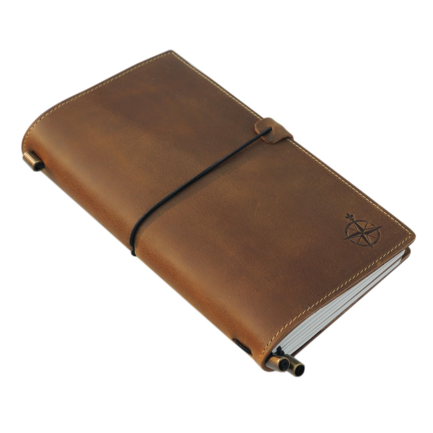 Wanderings Cuaderno de cuero con bolsillos, 22 x 11,5 cm, organizador de diario de viaje recargable, diario de piel auténtica hecho a mano con bolsillos para escribir, viajeros, organizar, insertos en