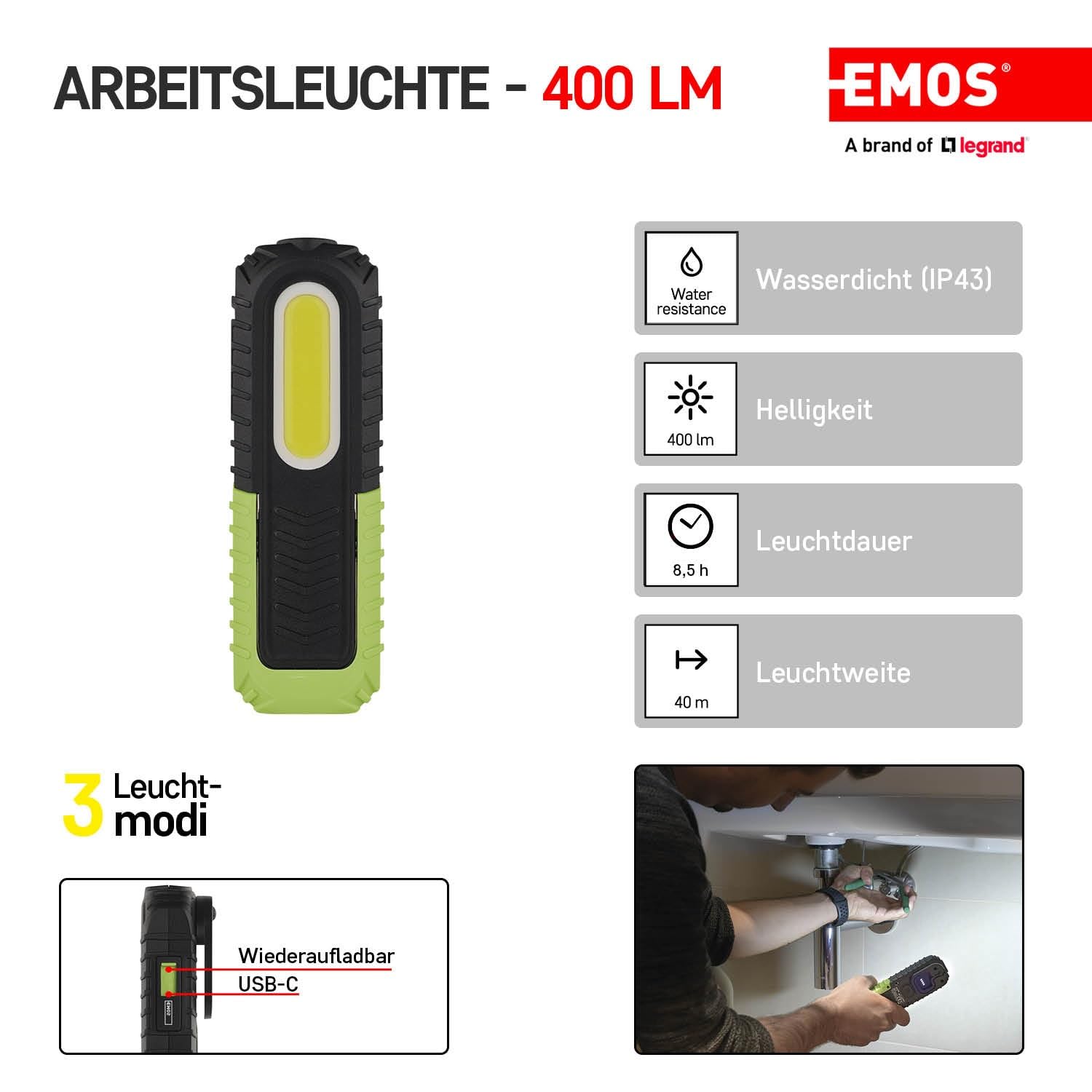 EMOS Lampe De Travail LED, Petite Lampe De Travail Portable