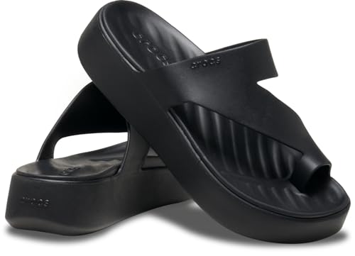 Crocs Women's Getaway Toe Loop Platform Sandals, LiteRide Comfort, Black, 74