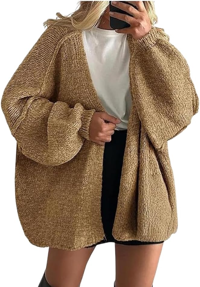 Womens Chunky Knit Cardigan Sweaters Oversized Loose Open Front Long Lantern Sleeve Fall 2025 Fashion Sweater Coats