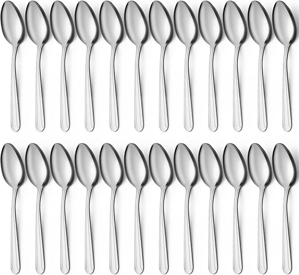 24 Pieces Spoons Silverware, 7.5-Inch Dinner Spoons Set, Stainless Steel Spoons, Silverware Spoons, Mirror Polished Tablespoon, Dishwasher Safe, Silver Spoons For Home