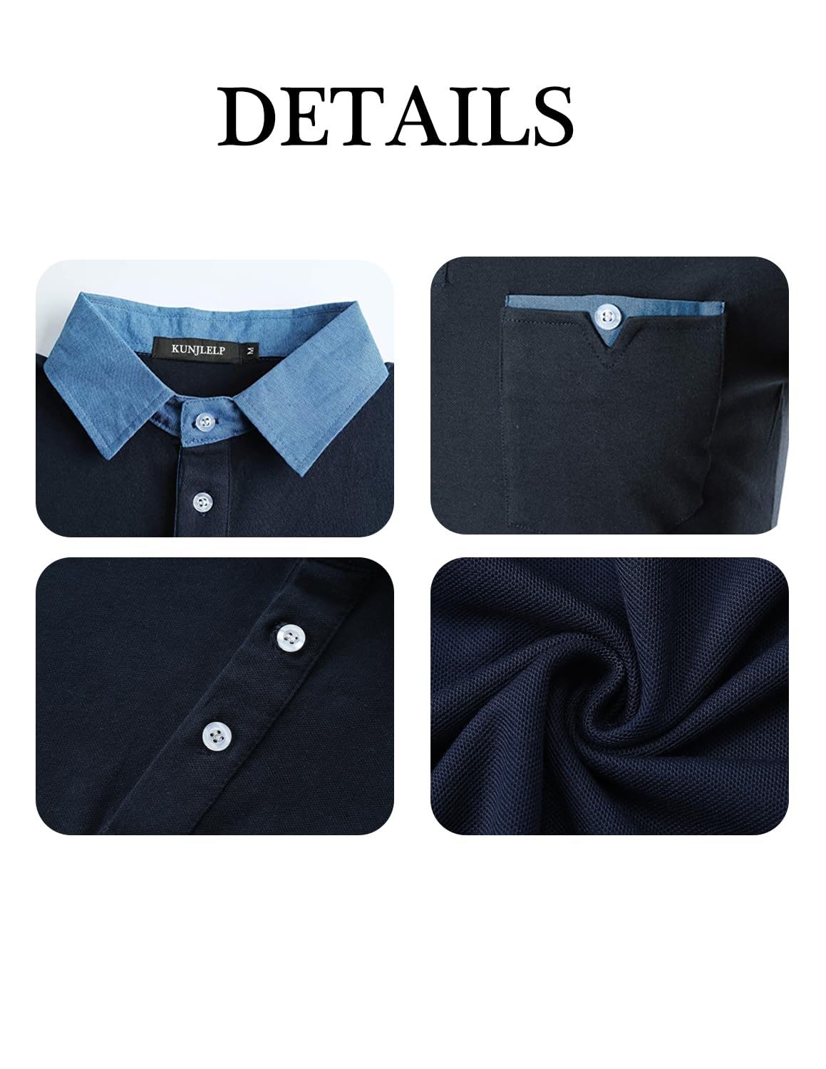 KUNJLELP Polo Camicia Uomo Manica Lunga Maglietta con Colletto in Denim Casuale Cotton Inverno Golf T-Shirt