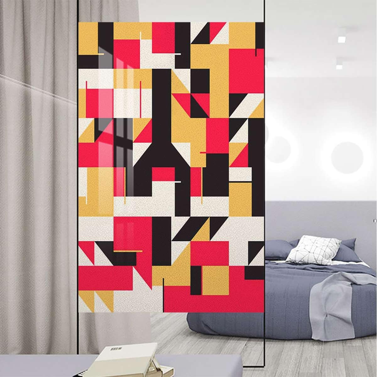 Multicolor Window Film Window Privacy Film Colored Background Square Design Opaque Window Sticker Glass Film for Home Abstract 35.4Wx59L-inch