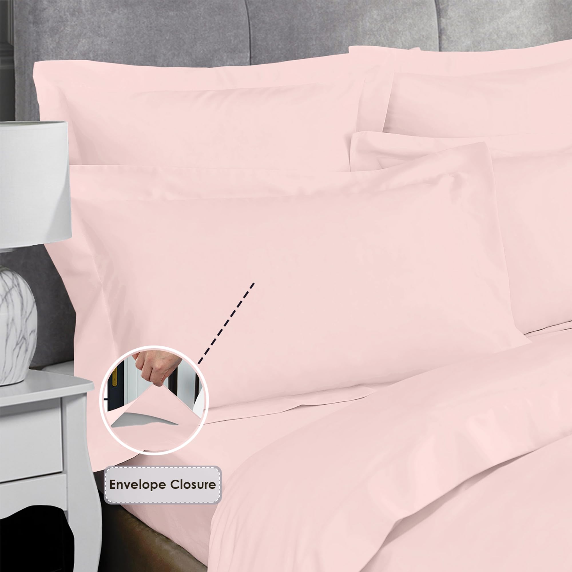 Pizuna Luxurious Cotton Oxford King Size Pillowcases 2 Pack Light Pink 50x90cm - Image 3