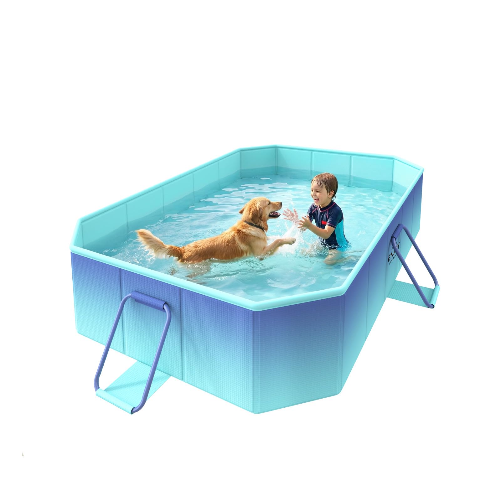 HeySplash Foldable Pool, Non-Inflatable Swimming Pool with Rigid Puncture-Proof Hard Composite Board, Adults & Kids Pool for Backyard Garden 59"×45"×17", Ice Blue
