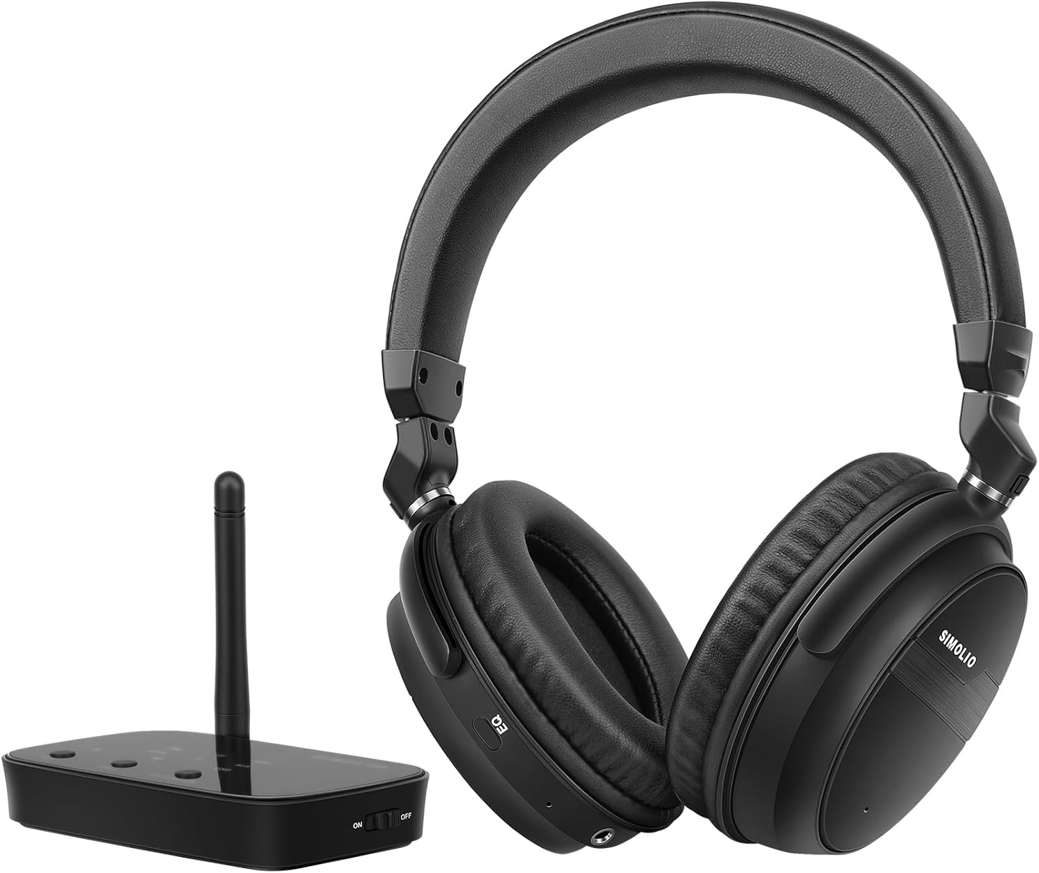 SIMOLIO Wireless Headphones for TV w/3 EQ, aptX Low Latency&aptX HD, Bluetooth Transmitter Headphones Set w/Dialog Mode for Seniors, Digital Optical/AUX/RCA Support&Volume Control, 40 Hours Playtime Mid Black