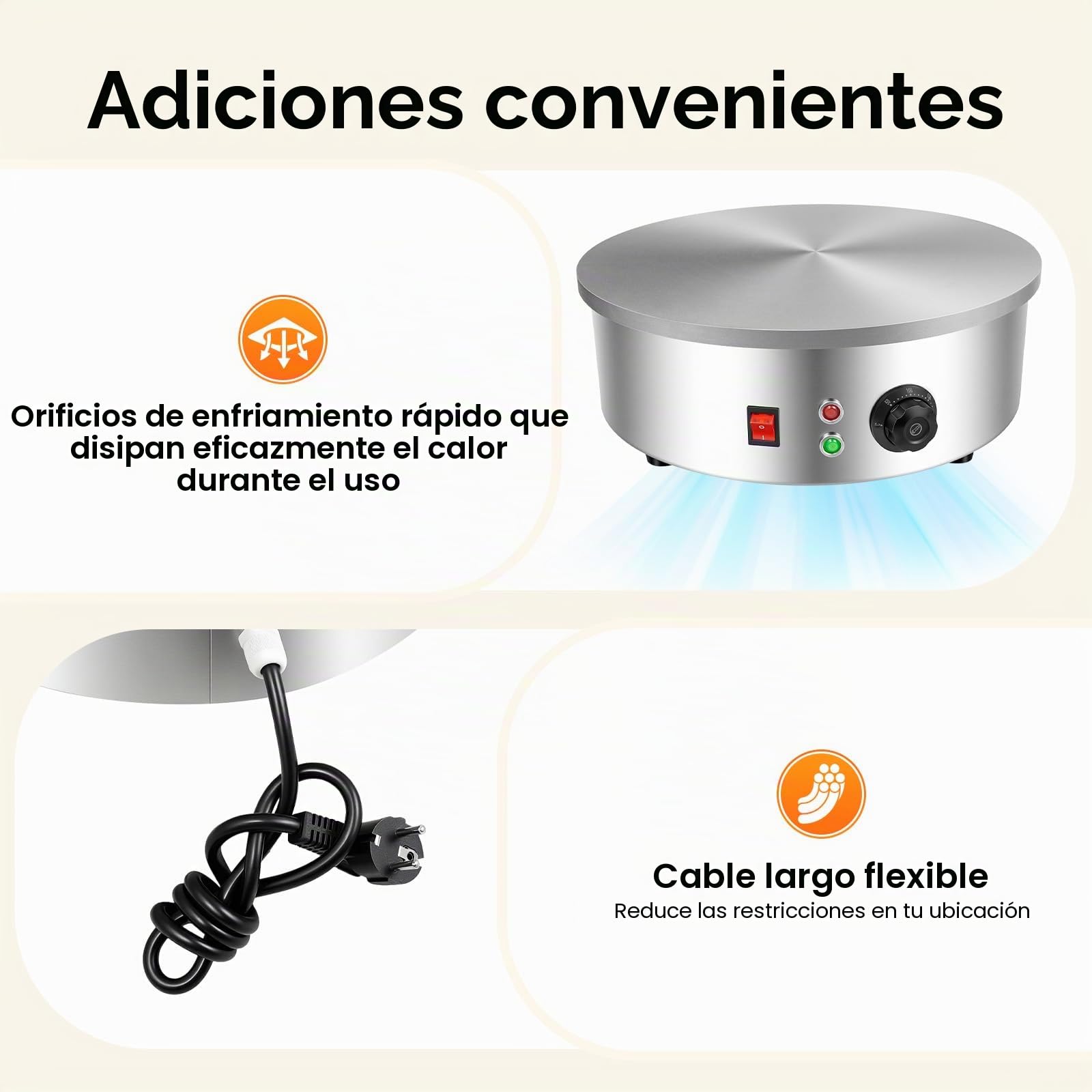 Crepa Eléctrica 45cm Eléctrico Acero Inoxidable 2800W Revestimiento Antiadherente 150-280℃