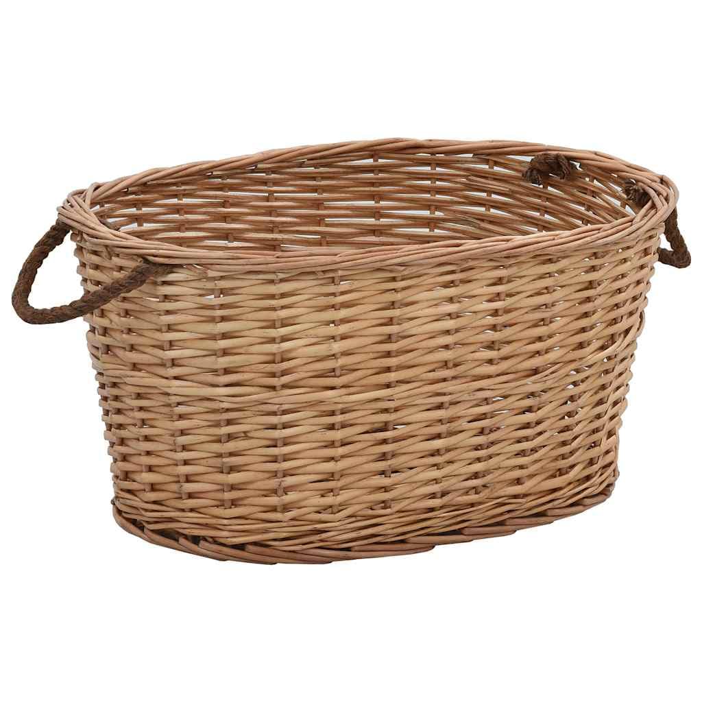 Cesta de madera con asas de mimbre natural, 56 x 40 x 28 cm, versátil soporte para leña y soporte para leña para chimenea, terraza, jardín, interior y exterior