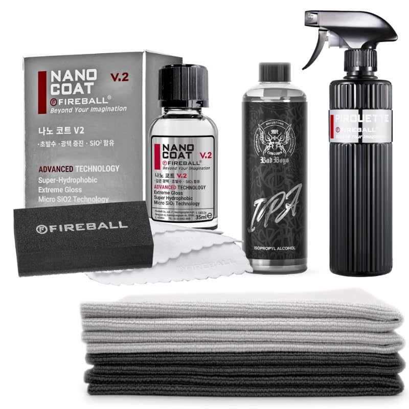 Fireball NANO COAT V2 Auto Keramikversiegelung Premium Lackpflege Set - High End Auto Lackversiegelung + 1x Fireball Pirouette Detailer + IPA Lackentfetter + 4 Premium Poliertücher