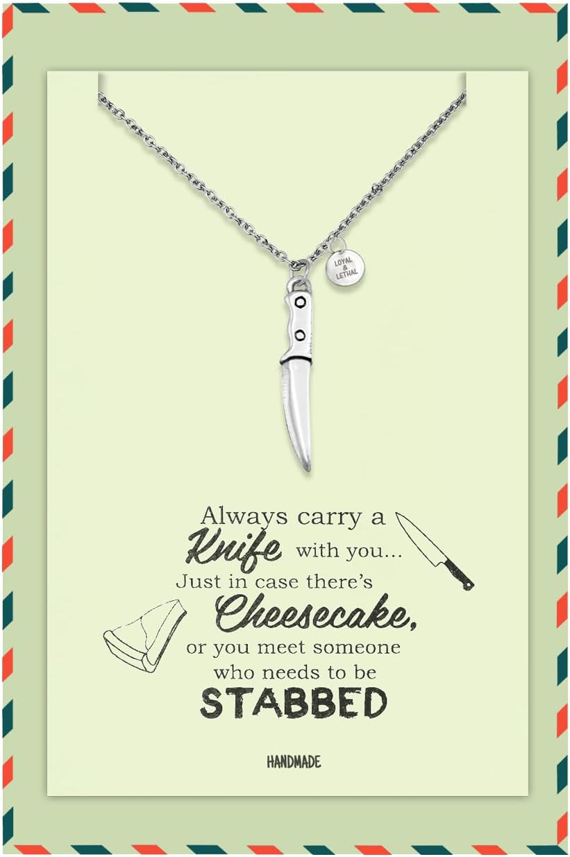 Loyal & Lethal Knife Necklace for Chefs – Culinary Circle Pendant, Surgical Steel or 18k Gold Finish, Minimalist Cooking Jewelry Gift (Silver-Tone)