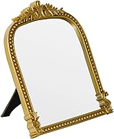 LuHeToz Gold Arched Vintage Makeup Mirror - Standing, Hanging or Wall Mount, 10.6x8.6 Inch Baroque Decorative Vanity Mirror