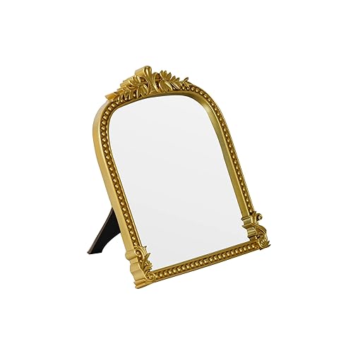 Gold Plastic Arched Makeup Mirror, Standing, Hanging or Wall Mount,