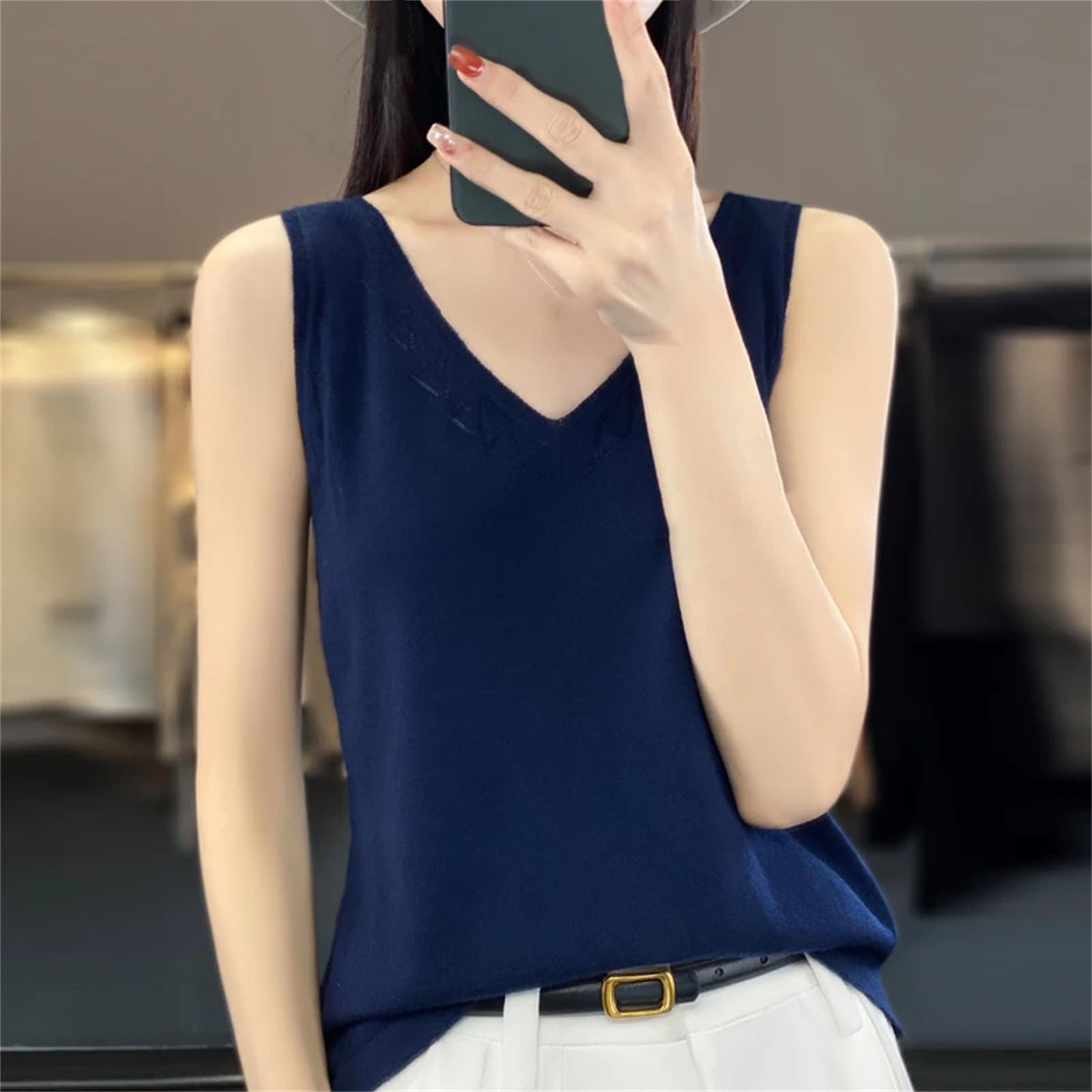 Top da donna scavato fuori gilet di lana lavorato a maglia bretelle comodo top morbido