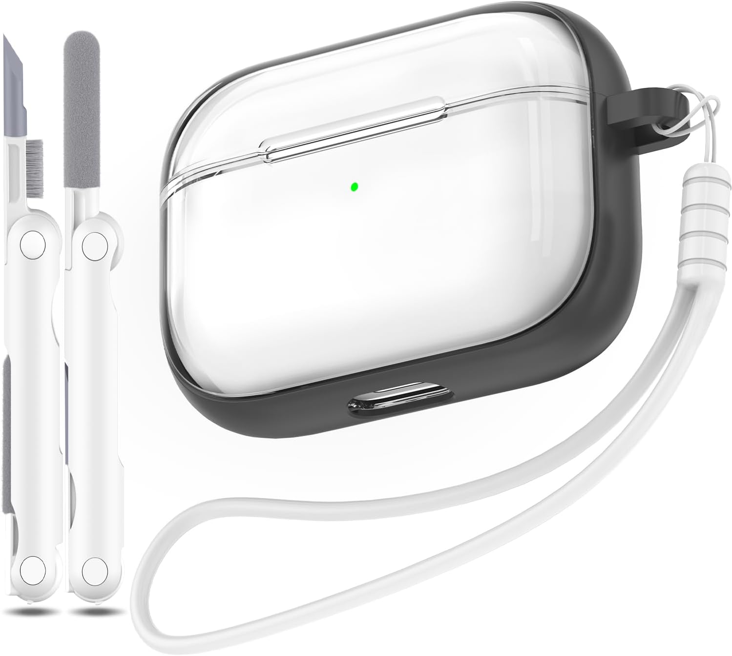 for AirPods Pro Case (2023/2022/2019, 2nd/1st Gen), Compatible with Airpods Pro 2nd Generation (USB-C/Lightning Cable), Highly Transparency with Cleaning Kit, Grey