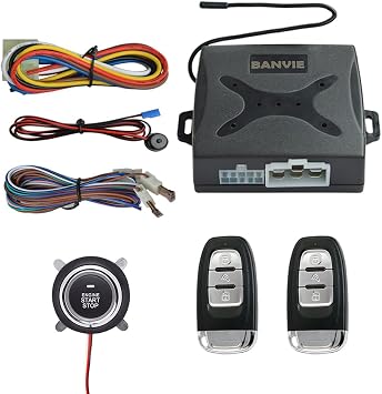 1 Car Keyless Entry System + 2 Remote Engine Starter + 3 Push to Start Stop Iginition Kit Button Connect to car Horn