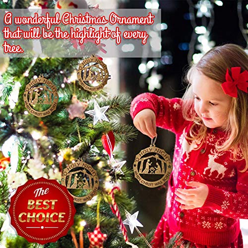 Jolette Designs Nativity Christmas Tree Ornament, Wooden Navity Scene Decorations, Jesus, Joseph, Mary Religious Gift, 3.25X3.25 Made In Usa For Chrisma, Advent. O Holy Night To Worship And Adore Him #TOP1