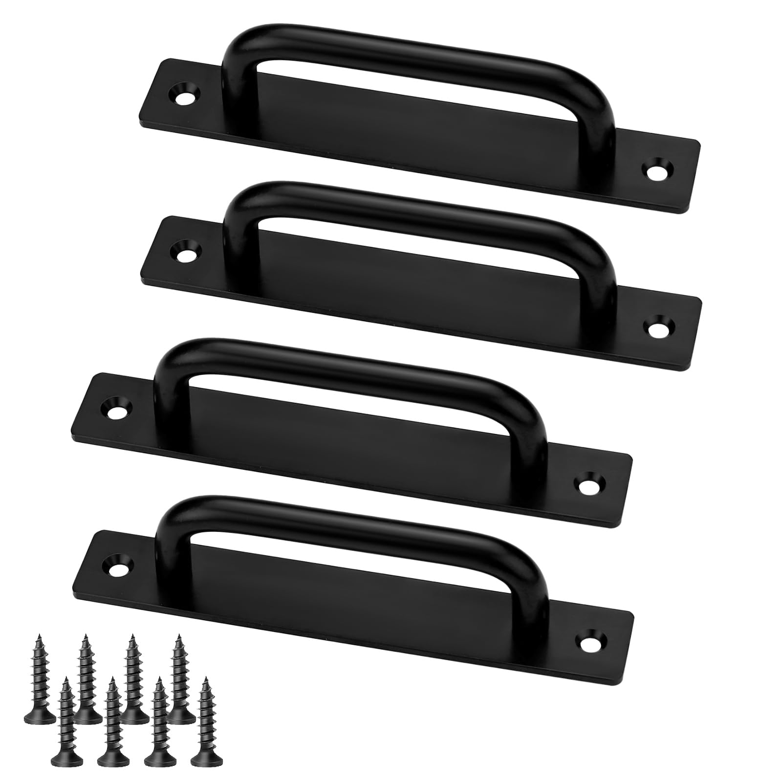 Thatyro 4 Pack Barn Door Handles Black, 5" Hole Center Gate Handle Heavy Duty, Aluminium Alloy Sliding Door Pull for Kitchen Cabinet Garage Shed Drawer Hardware Replacement (5.8"/148 MM)