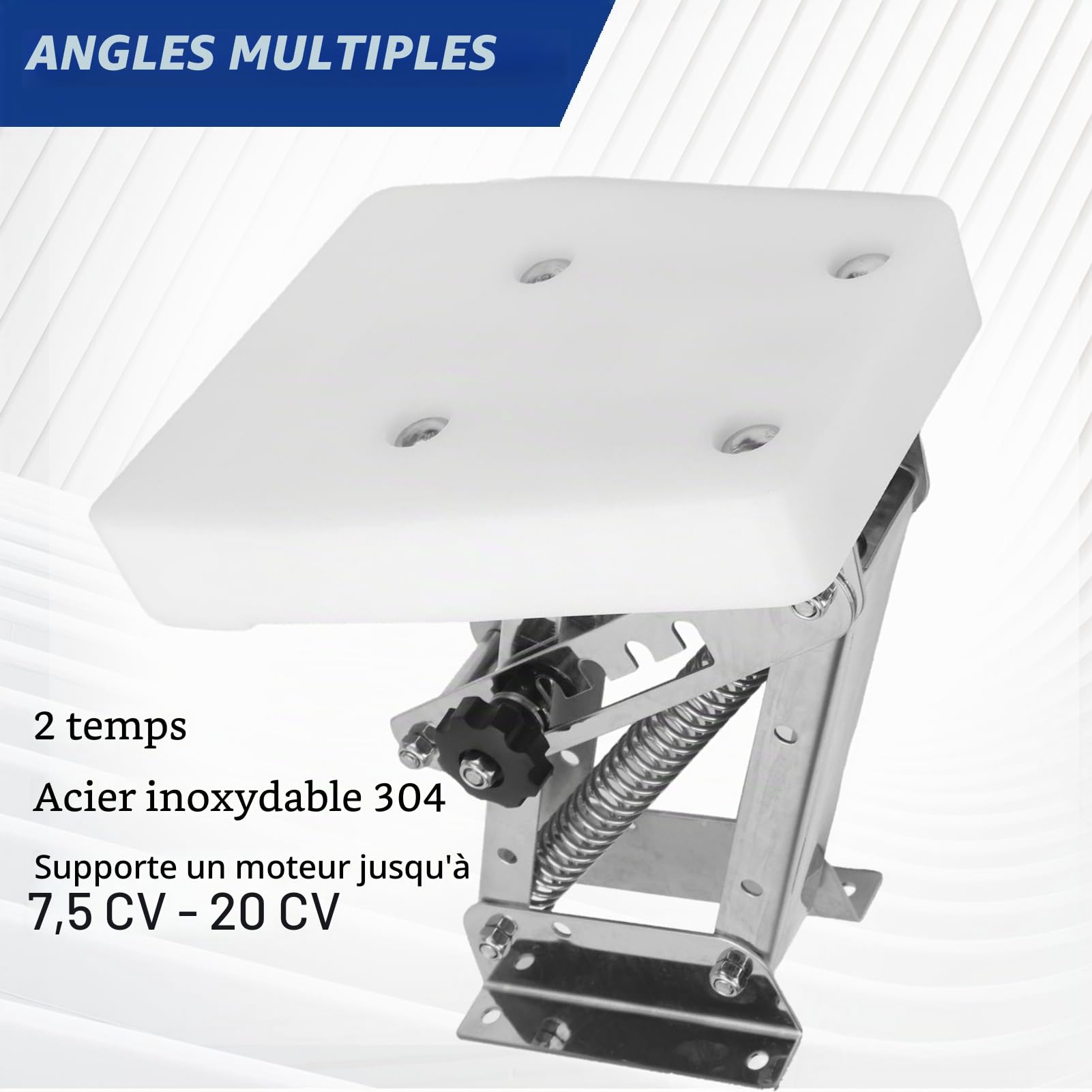 Support de moteur hors-bord, support de moteur hors-bord à 2 temps, charge maximale de 7,5 HP à 20 CV, support de moteur de bateau réglable en acier inoxydable 304 – Blanc