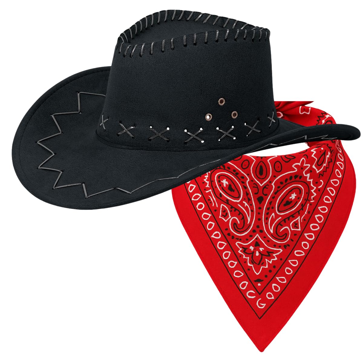 Cowboyhut Set mit Halstuch – Farben & Farbkombinationen frei wählbar – Cowboy Hut für Damen & Herren – Party, Karneval, Wild West & Fasching – verschiedene Hut- & Tuchfarben