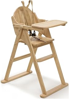 Safetots Deluxe Putaway Folding Wooden High Chair, Natural, Highchair for Baby and Toddler, Pre-Assembled, Stylish, Practical, and Space Saving High Chair