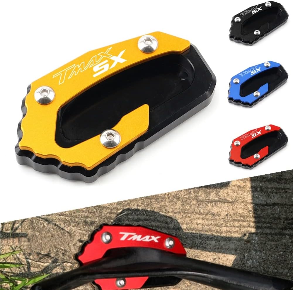 DEHIWI for Ya&maha TMAX530 SX T-max 2017-2020 Motorcycle Side Stand Pad Kickstand Extender Foot Stand Extension Pad Support Plate Enlarger Pad CNC Anti Slip (Color : Gold)