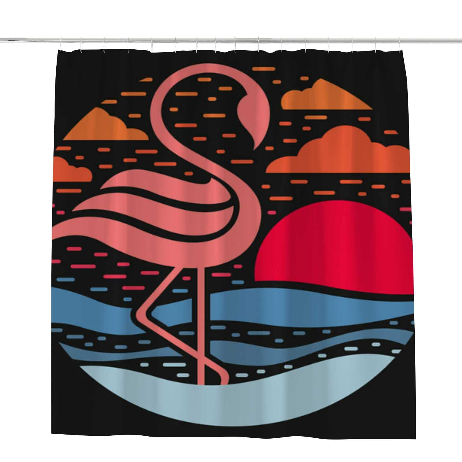 Rideau de douche lavable en machine motif flamant rose avec crochets résistants 168x183