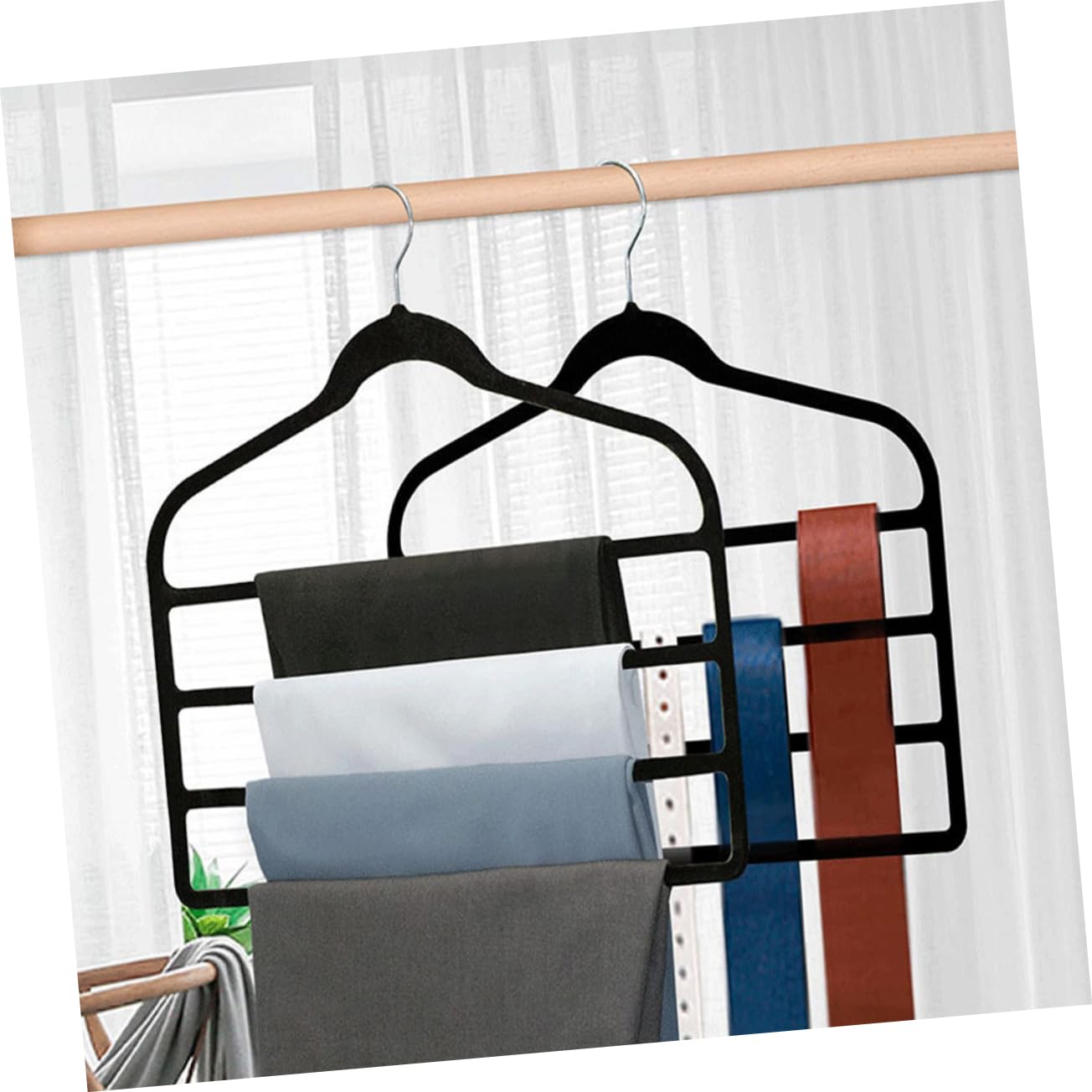 PRETYZOOM 5Pcs Multi Layer Pants Hangers for Closet Organization Space Saving Storage Hangers for Scarf Tie and Towels and Wardrobe