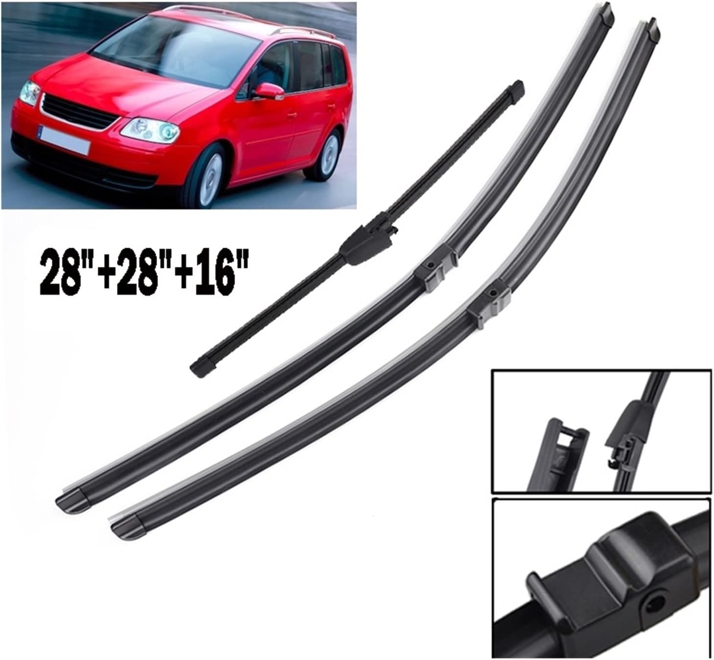 Wipers Replacement Kit For VW For T&OURAN 2003 2004 2005 2005 2006 Car Front And Rear Window Rainwater Kit 28"28" 16".