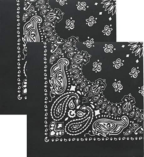 ARMYU Black Trainmen Paisley Jumbo 100% Cotton Military Bandana Biker Sport Head Wrap (27" x 27") 2-Pack