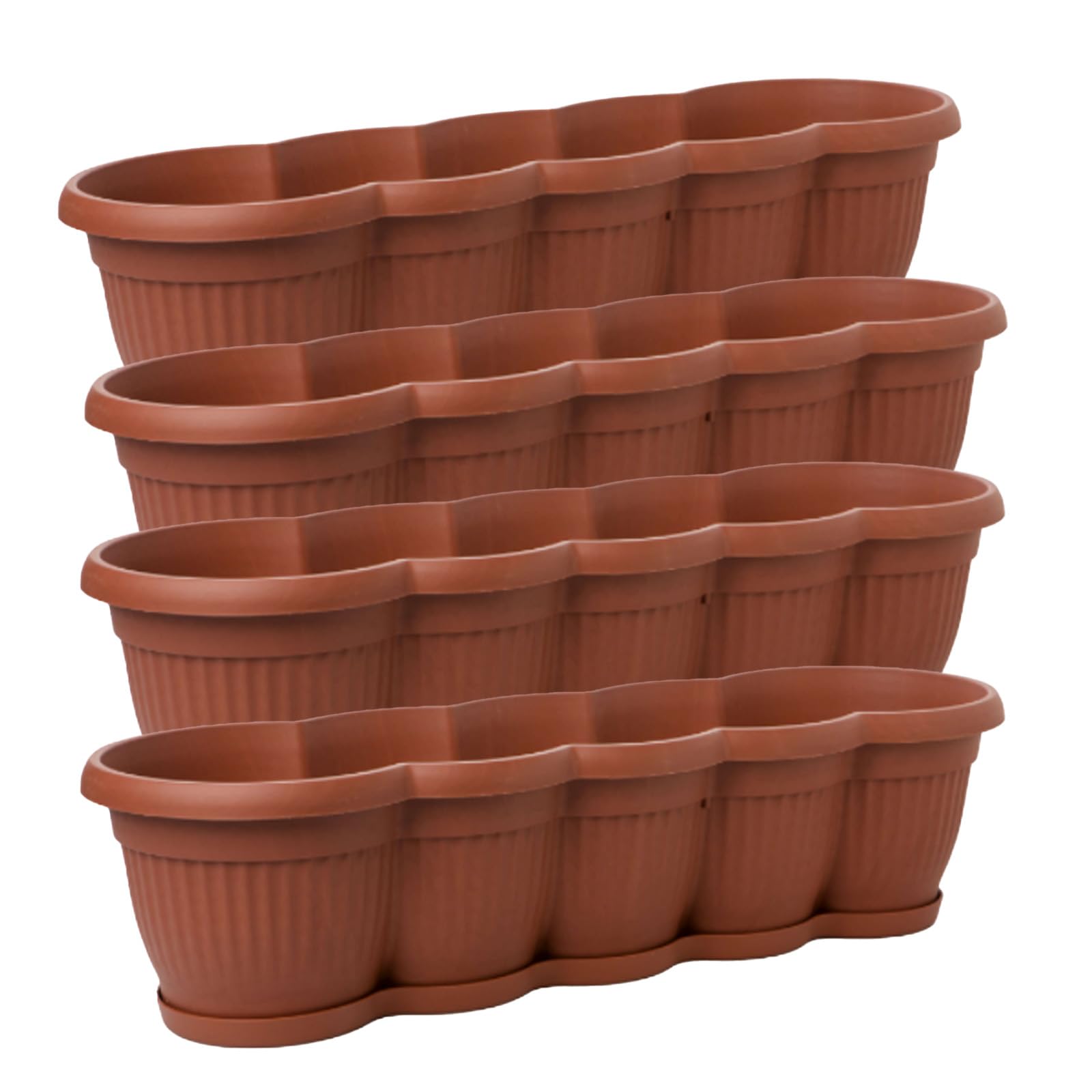 SUSTANIA Lot de 4 jardinières de 80 cm - Terracotta : design ondulé pour jardins de balcon créatifs - Jardinière de balcon fabriquée en UE