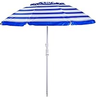 Vista 9 de Sombrilla de playa plegable de 6.5 pies, portátil, con anclaje para la arena, a prueba de viento, botón para inclinación y ventilación, protección