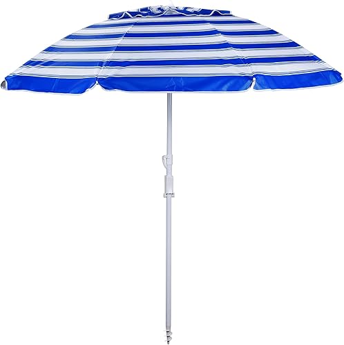 Miniatura 9 de Sombrilla de playa plegable de 6.5 pies, portátil, con anclaje para la arena, a prueba de viento, botón para inclinación y ventilación, protección