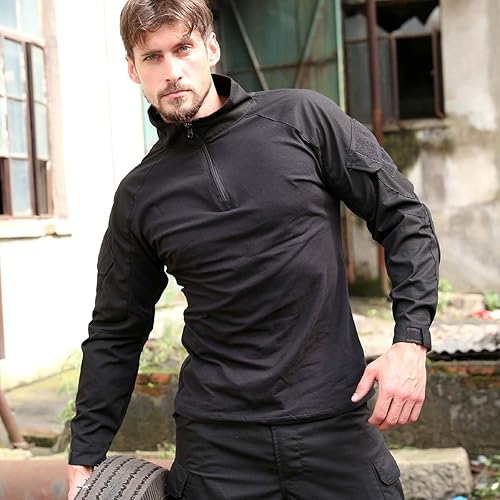 Miniatura 3 de CARWORNIC Camisa táctica de combate para hombre, con cremallera de 14, manga larga, camuflaje militar, camiseta militar