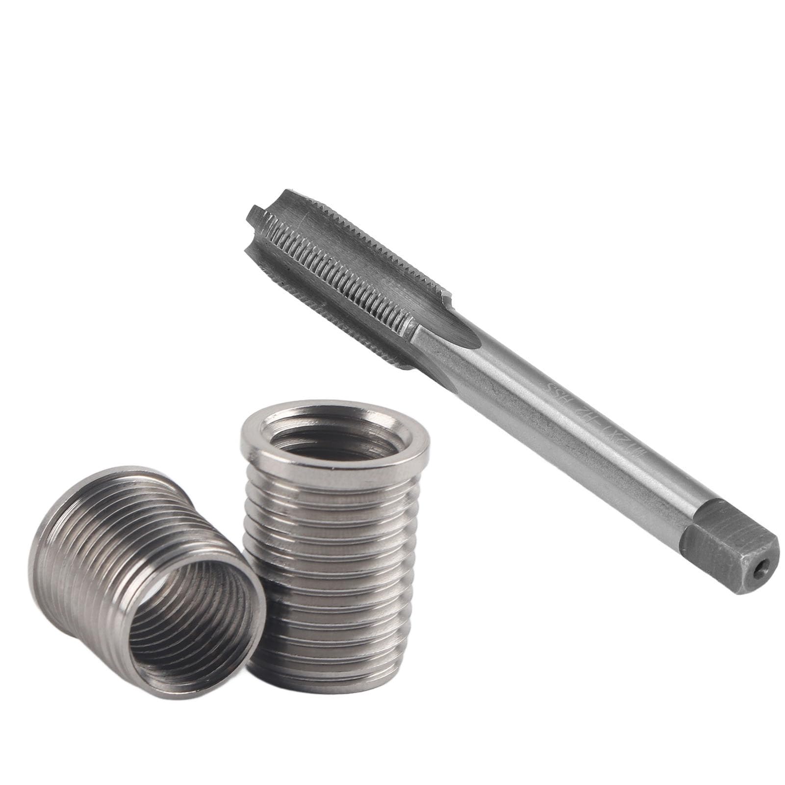Kit de reparación de roscas de bujía, 10 insertos roscados M10x1.0 y 1 macho roscado M12x1.0, herramientas para grifo de la bujía para la reparación de