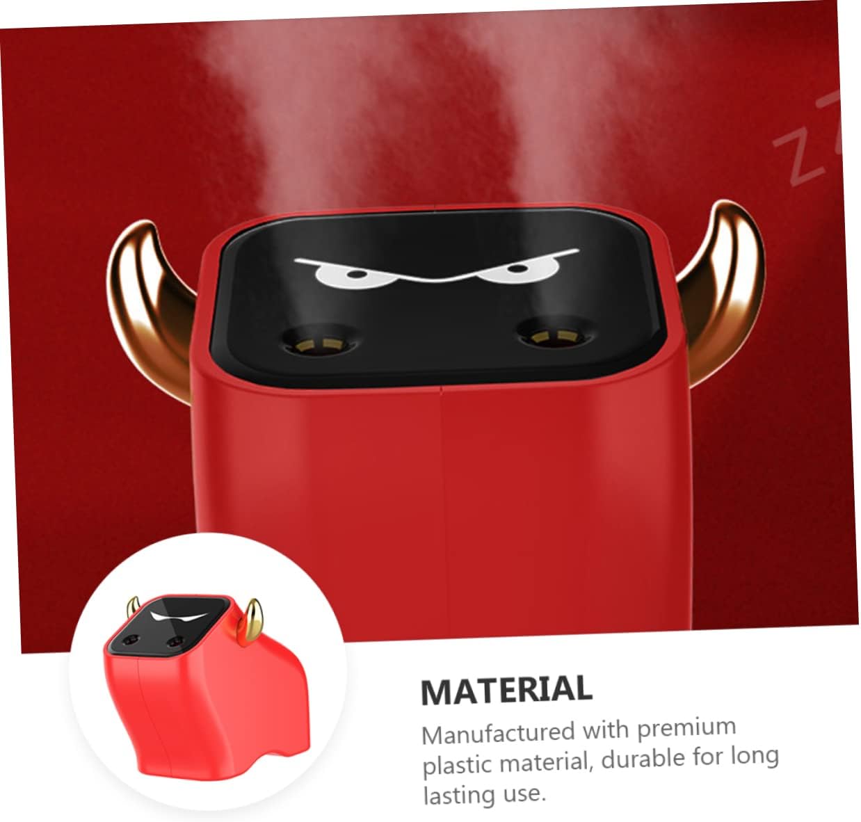 1pc Ox Shape Humidifier Portable Household for Boys and Girls Room Red Continuous Spray Reduces Static Electricity for Nightstand Office Desk