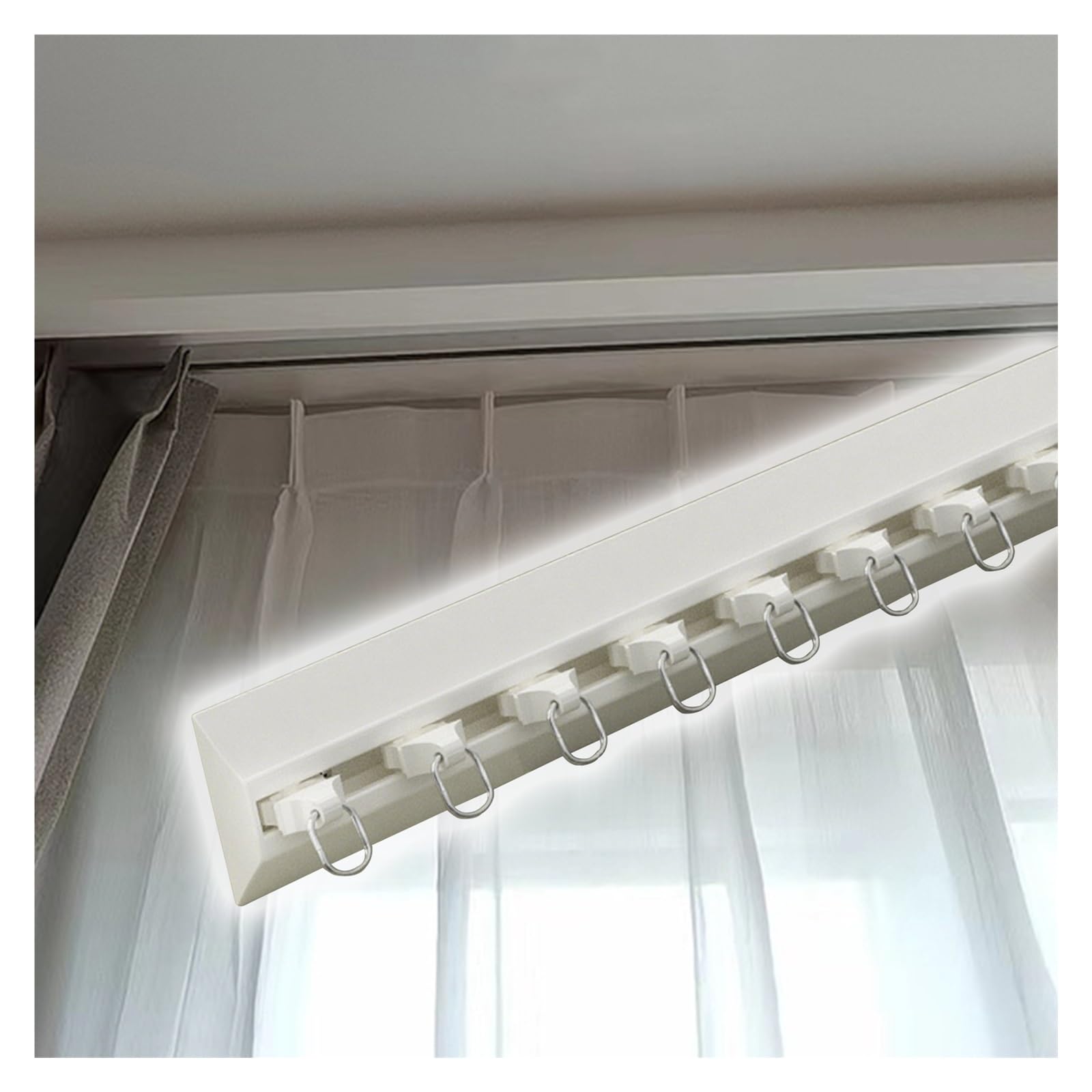 WQPMNYG Aluminium Ceiling Mount Curtain Track - 14.8ft Wall Divider & Shower Rail with Clip Hooks - White Room Separation Solution for Indoor/Outdoor Use