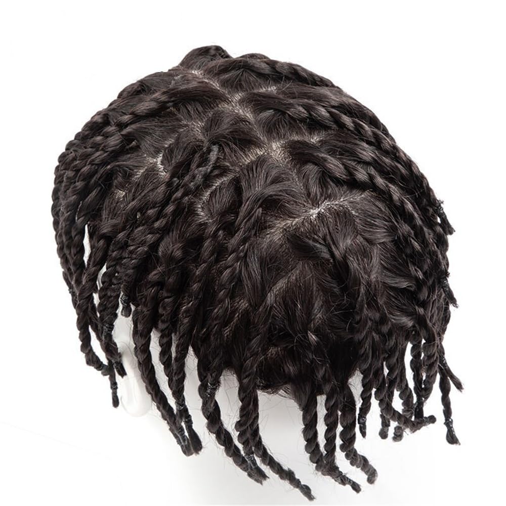 Peruki męskie Proteza włosów dla mężczyzn 6" Twist Crochet Braids Wstrzykiwana pełna skóra ludzkich włosów Tupet dredów Peruka syntetyczna naturalna i puszysta(4#,6x9)