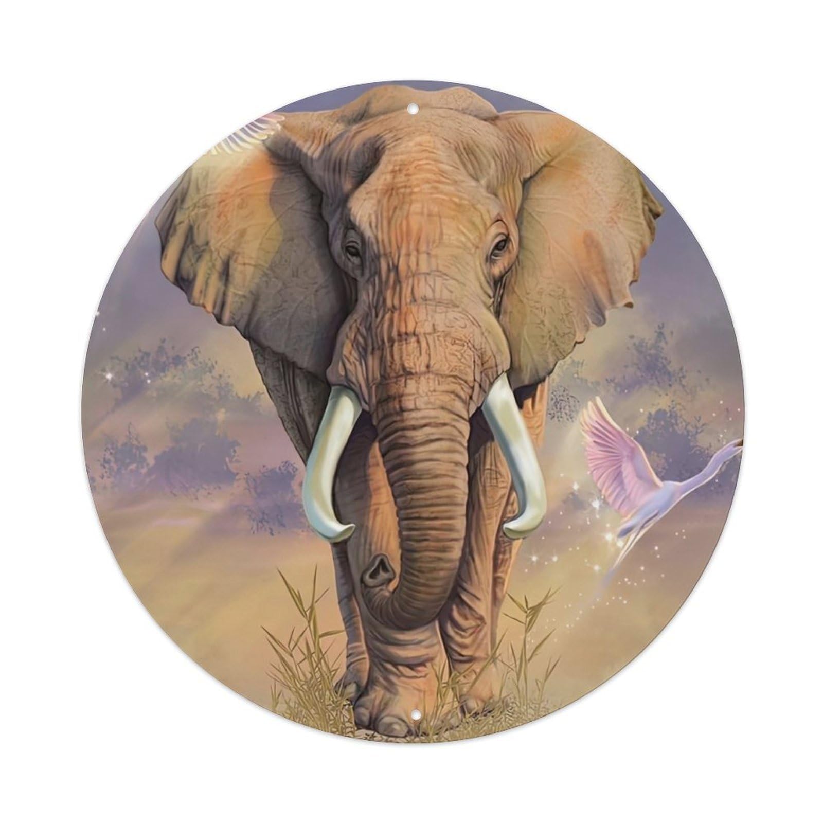 Animal Artwork Elephant And Baihe Vintage Metal Tin Sign Plaque Wall Decor for Cafe, Club Bar, Office, Garden Metal Poster 8x8Inch