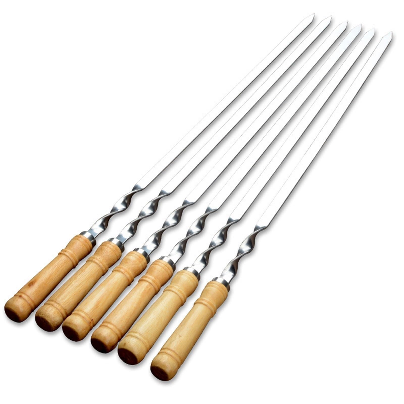vfdaSWQQ BBQ stick, Kebab Skewers, 55cm Large Barbecue Skewer Reusable Stainless Steel BBQ Stick with Wooden Handle Outdoor Camping Picnic