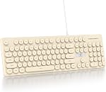 Quiet Keyboard Wired Membrane Keyboard Green, Full Size 104 Keys Typewriter Key Board with Number Pad, White LED Backlit, Round Keycaps, Cute Computer Keyboards (Light Green)